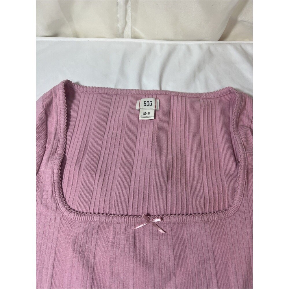 BDG Urban Outfitters Olivia‎ Picot Square Neck Baby Pink Short Sleeve Top Medium - Picture 4 of 6